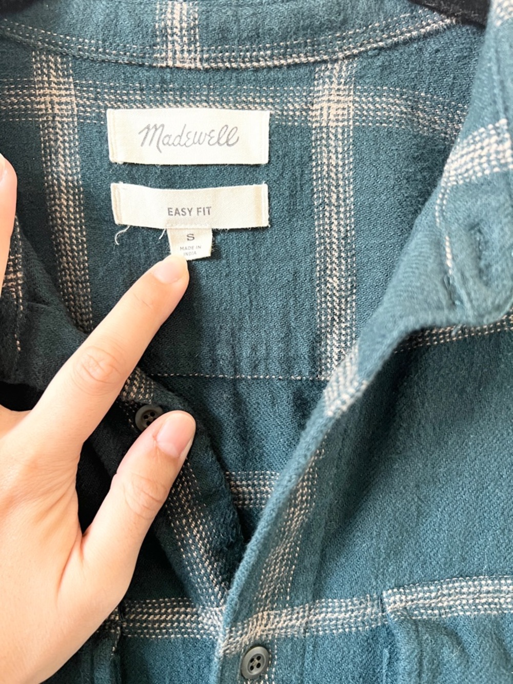 Madewell | Slub Windowpane Flannel Easy Fit Shirt in Ancient Forest - Size S - Picture 7 of 8